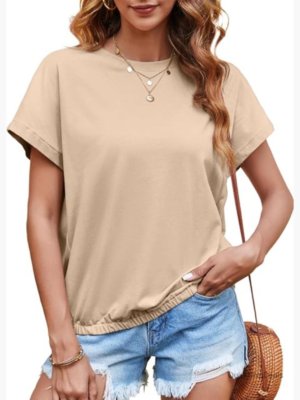 Recycled Material Cap Sleeve Crew Neck Loose Fit T-Shirt